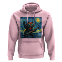 Funny Rock And Roll Hoodie Cat Playing Guitar Starry Night Music Lover - Wonder Print Shop