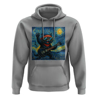 Funny Rock And Roll Hoodie Cat Playing Guitar Starry Night Music Lover - Wonder Print Shop