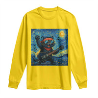 Funny Rock And Roll Long Sleeve Shirt Cat Playing Guitar Starry Night Music Lover - Wonder Print Shop