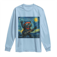 Funny Rock And Roll Long Sleeve Shirt Cat Playing Guitar Starry Night Music Lover - Wonder Print Shop
