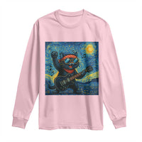 Funny Rock And Roll Long Sleeve Shirt Cat Playing Guitar Starry Night Music Lover - Wonder Print Shop