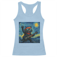 Funny Rock And Roll Racerback Tank Top Cat Playing Guitar Starry Night Music Lover - Wonder Print Shop