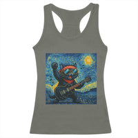 Funny Rock And Roll Racerback Tank Top Cat Playing Guitar Starry Night Music Lover - Wonder Print Shop