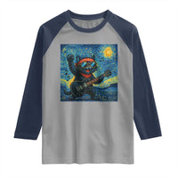 Funny Rock And Roll Raglan Shirt Cat Playing Guitar Starry Night Music Lover - Wonder Print Shop