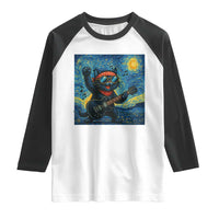 Funny Rock And Roll Raglan Shirt Cat Playing Guitar Starry Night Music Lover - Wonder Print Shop