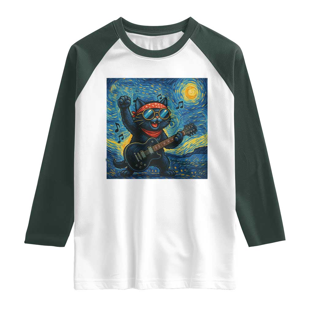 Funny Rock And Roll Raglan Shirt Cat Playing Guitar Starry Night Music Lover - Wonder Print Shop