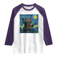Funny Rock And Roll Raglan Shirt Cat Playing Guitar Starry Night Music Lover - Wonder Print Shop