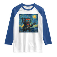 Funny Rock And Roll Raglan Shirt Cat Playing Guitar Starry Night Music Lover - Wonder Print Shop