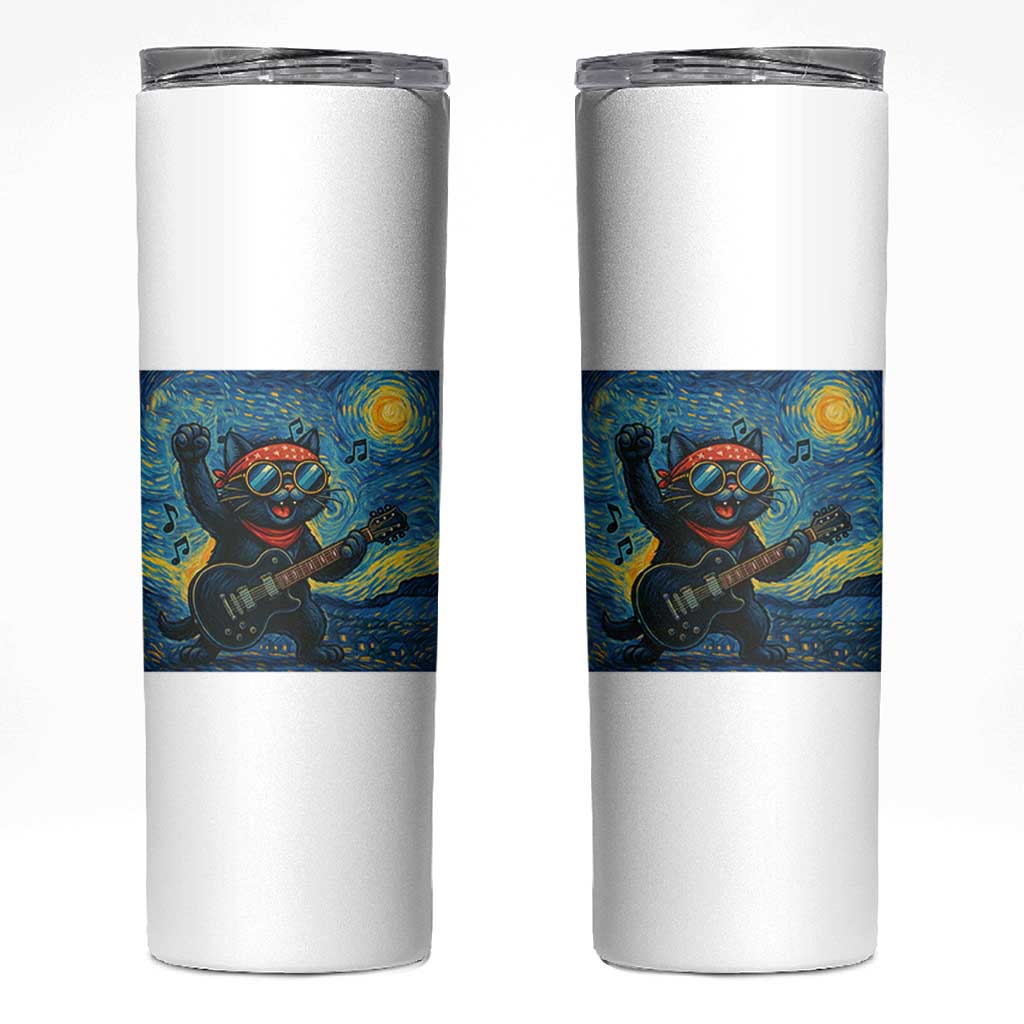 Funny Rock And Roll Skinny Tumbler Cat Playing Guitar Starry Night Music Lover