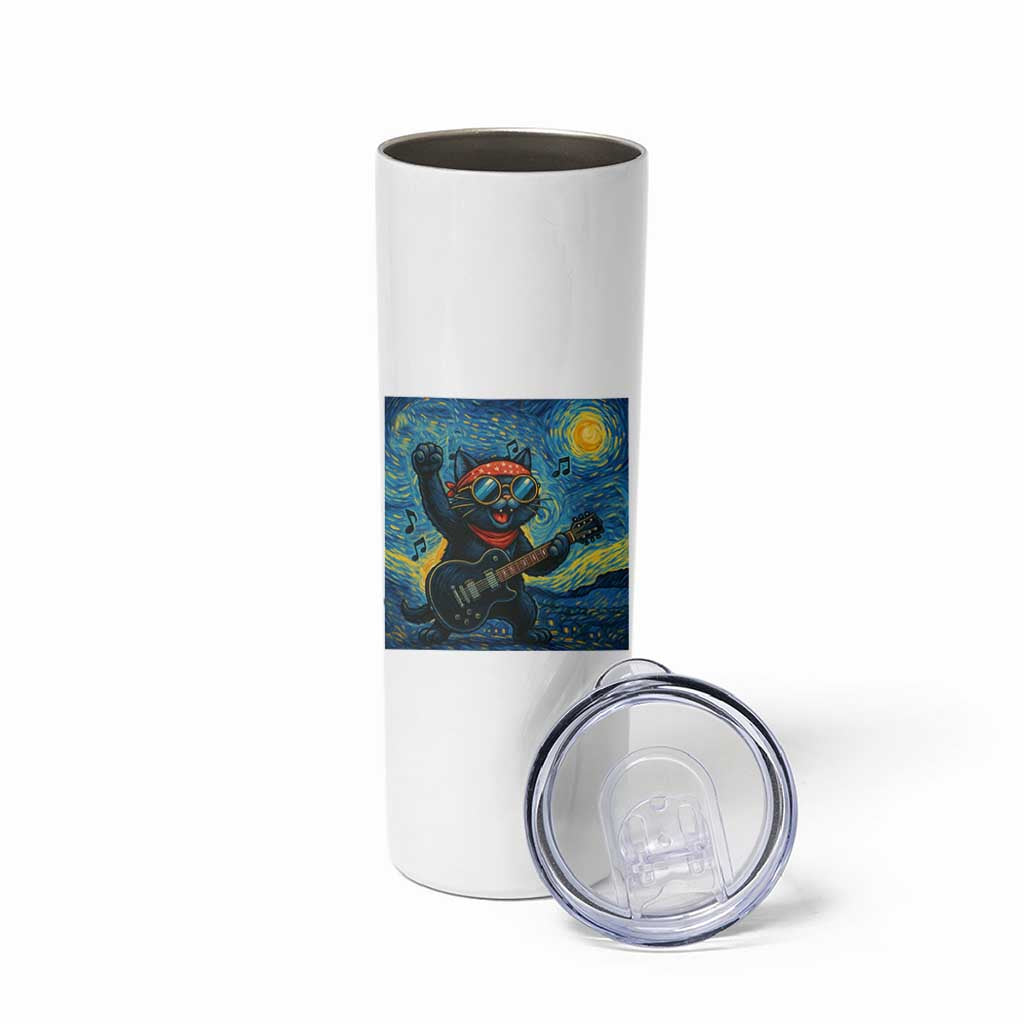 Funny Rock And Roll Skinny Tumbler Cat Playing Guitar Starry Night Music Lover
