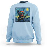 Funny Rock And Roll Sweatshirt Cat Playing Guitar Starry Night Music Lover - Wonder Print Shop