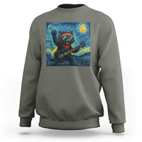 Funny Rock And Roll Sweatshirt Cat Playing Guitar Starry Night Music Lover - Wonder Print Shop