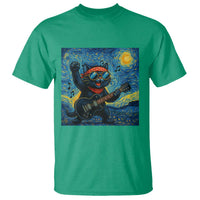 Funny Rock And Roll T Shirt Cat Playing Guitar Starry Night Music Lover - Wonder Print Shop