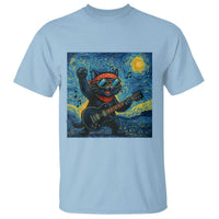 Funny Rock And Roll T Shirt Cat Playing Guitar Starry Night Music Lover - Wonder Print Shop