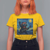 Funny Rock And Roll T Shirt For Women Cat Playing Guitar Starry Night Music Lover - Wonder Print Shop