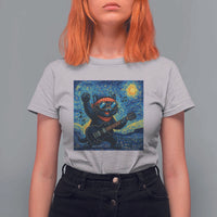 Funny Rock And Roll T Shirt For Women Cat Playing Guitar Starry Night Music Lover - Wonder Print Shop