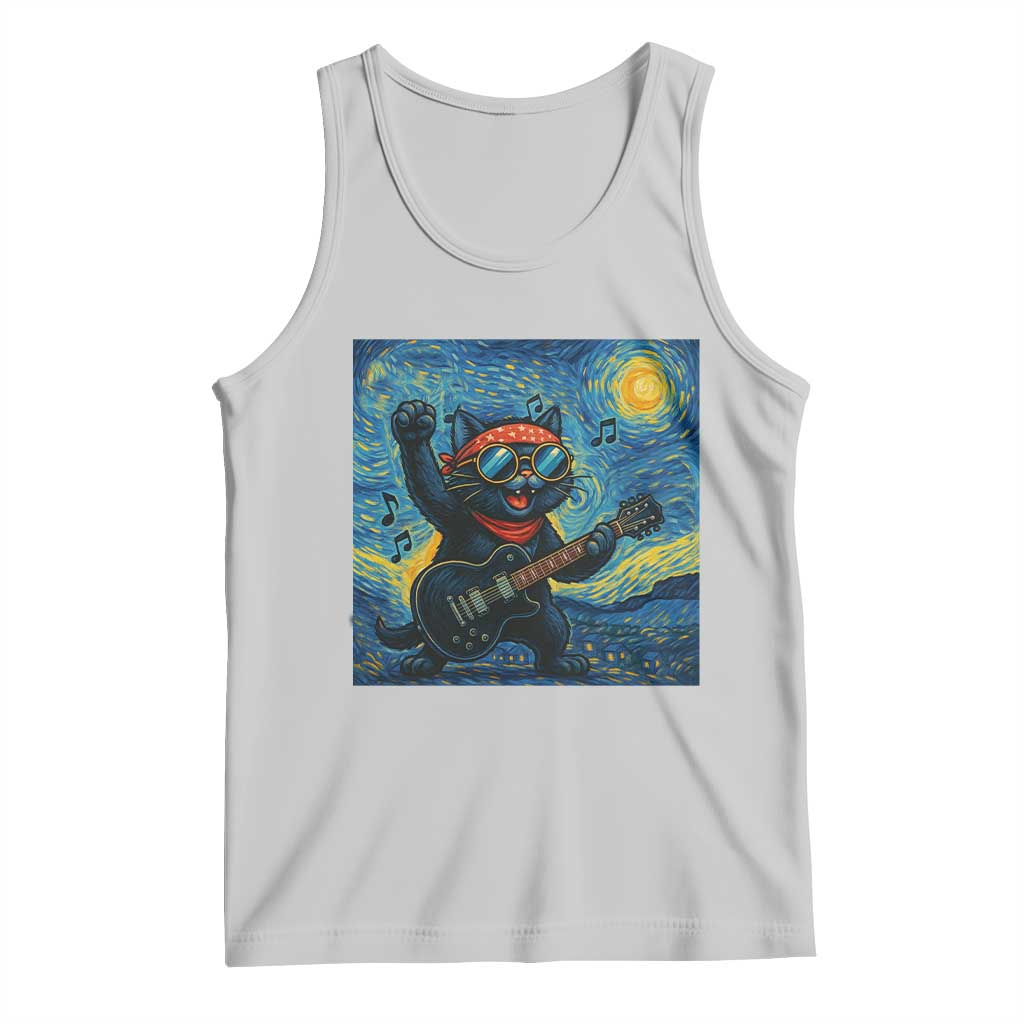 Funny Rock And Roll Tank Top Cat Playing Guitar Starry Night Music Lover - Wonder Print Shop