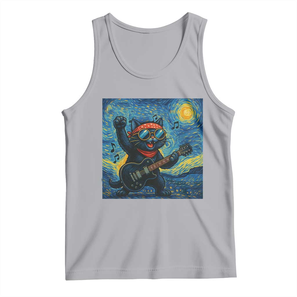 Funny Rock And Roll Tank Top Cat Playing Guitar Starry Night Music Lover - Wonder Print Shop