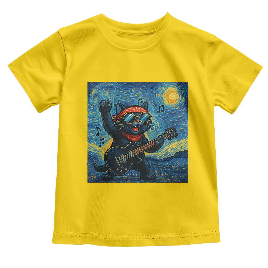 Funny Rock And Roll Toddler T Shirt Cat Playing Guitar Starry Night Music Lover - Wonder Print Shop