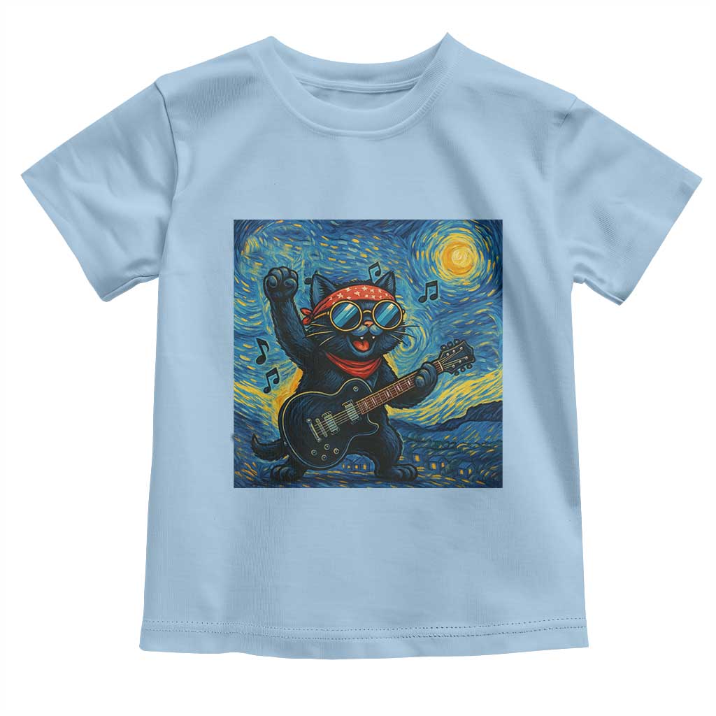 Funny Rock And Roll Toddler T Shirt Cat Playing Guitar Starry Night Music Lover - Wonder Print Shop
