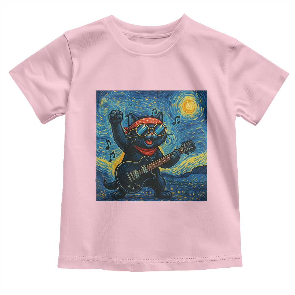 Funny Rock And Roll Toddler T Shirt Cat Playing Guitar Starry Night Music Lover - Wonder Print Shop