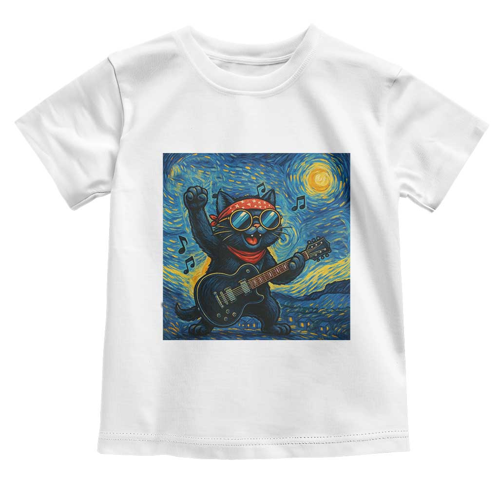 Funny Rock And Roll Toddler T Shirt Cat Playing Guitar Starry Night Music Lover - Wonder Print Shop