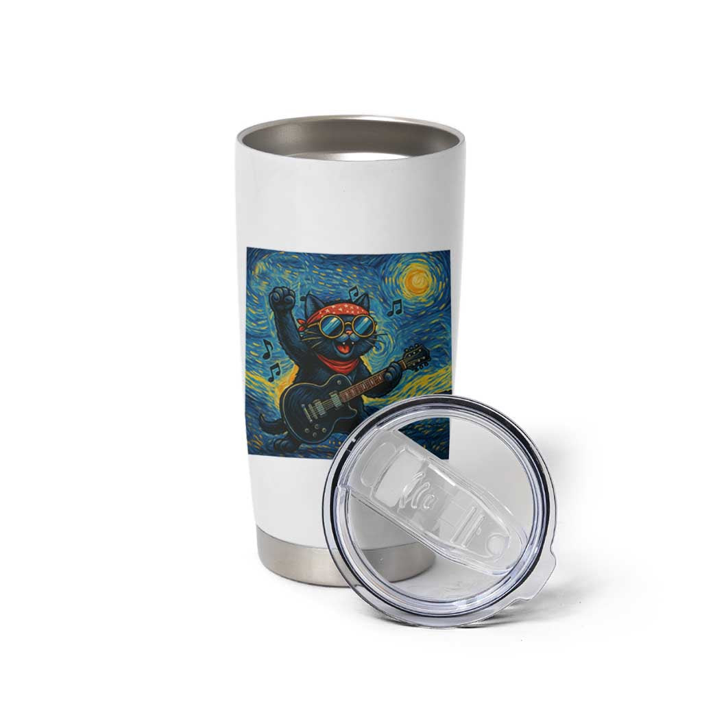 Funny Rock And Roll Tumbler Cup Cat Playing Guitar Starry Night Music Lover