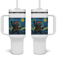 Funny Rock And Roll Tumbler With Handle Cat Playing Guitar Starry Night Music Lover
