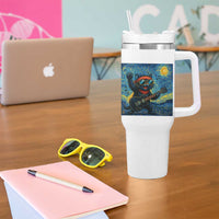 Funny Rock And Roll Tumbler With Handle Cat Playing Guitar Starry Night Music Lover