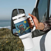 Funny Rock And Roll Tumbler With Handle Cat Playing Guitar Starry Night Music Lover