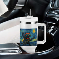 Funny Rock And Roll Tumbler With Handle Cat Playing Guitar Starry Night Music Lover