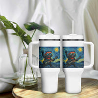 Funny Rock And Roll Tumbler With Handle Cat Playing Guitar Starry Night Music Lover