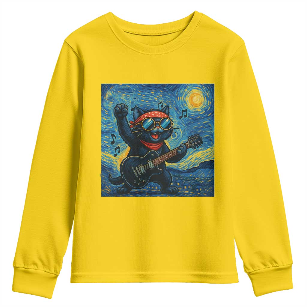 Funny Rock And Roll Youth Sweatshirt Cat Playing Guitar Starry Night Music Lover - Wonder Print Shop