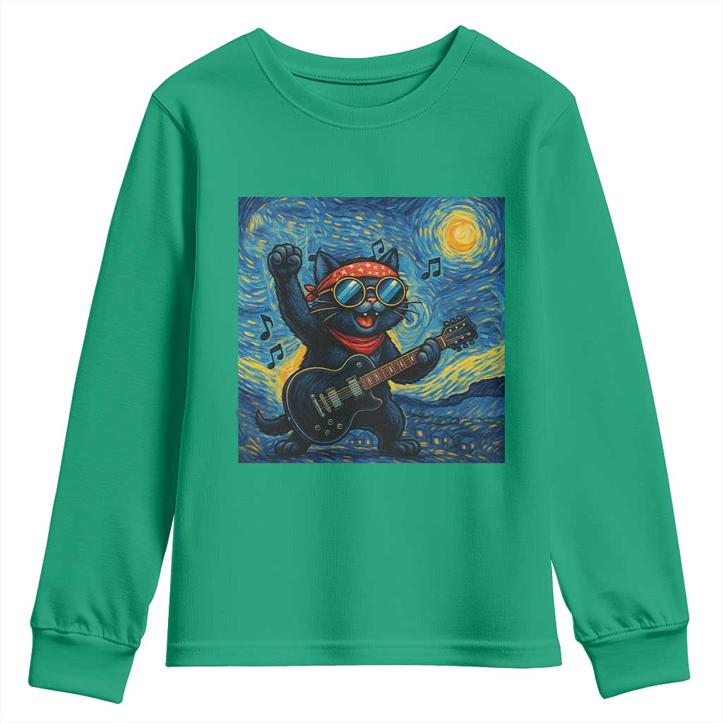Funny Rock And Roll Youth Sweatshirt Cat Playing Guitar Starry Night Music Lover - Wonder Print Shop