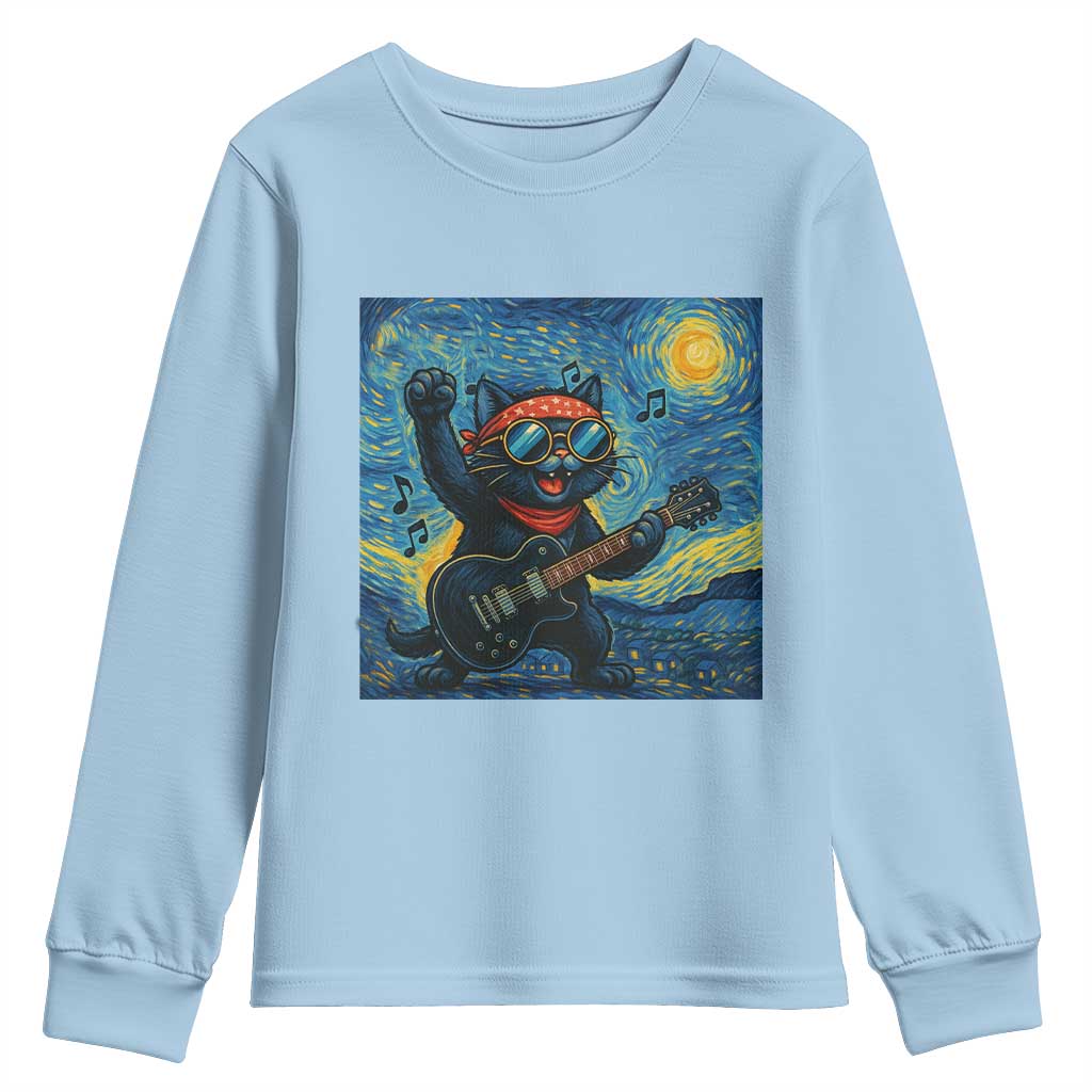 Funny Rock And Roll Youth Sweatshirt Cat Playing Guitar Starry Night Music Lover - Wonder Print Shop
