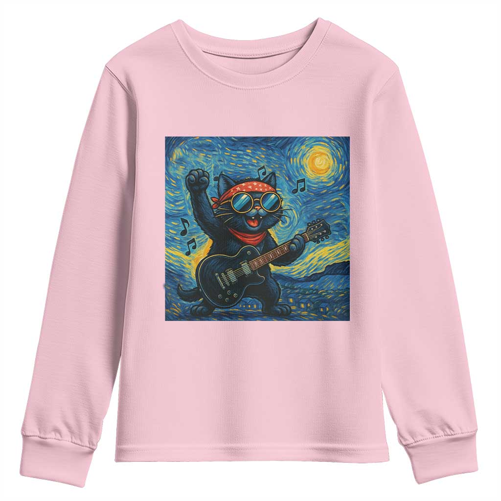 Funny Rock And Roll Youth Sweatshirt Cat Playing Guitar Starry Night Music Lover - Wonder Print Shop