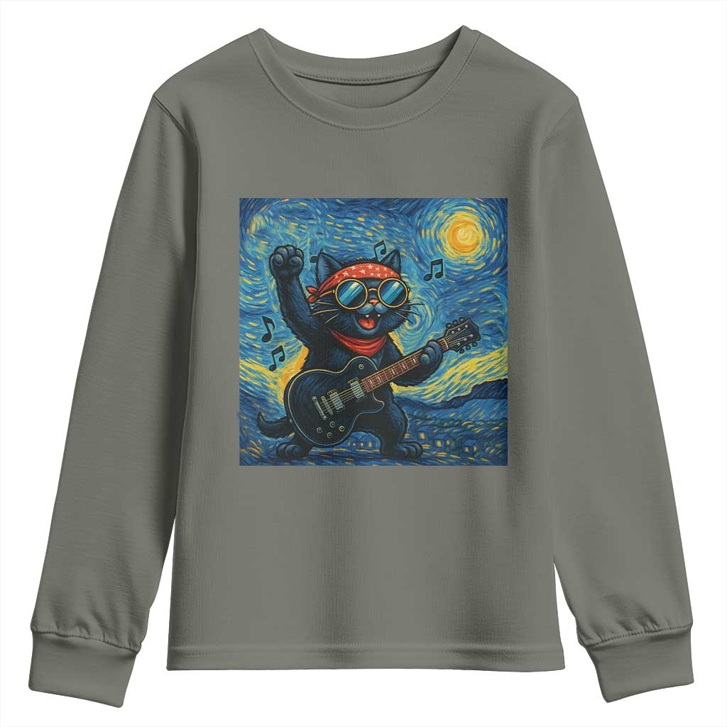 Funny Rock And Roll Youth Sweatshirt Cat Playing Guitar Starry Night Music Lover - Wonder Print Shop