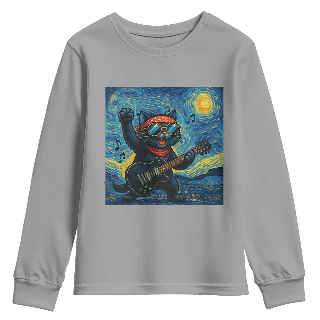 Funny Rock And Roll Youth Sweatshirt Cat Playing Guitar Starry Night Music Lover - Wonder Print Shop