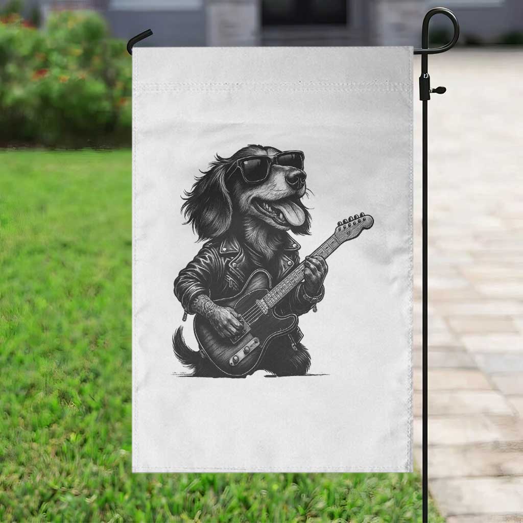 Rock And Roll Dachshund Garden Flag Dog Playing Guitar Music Lover - Wonder Print Shop