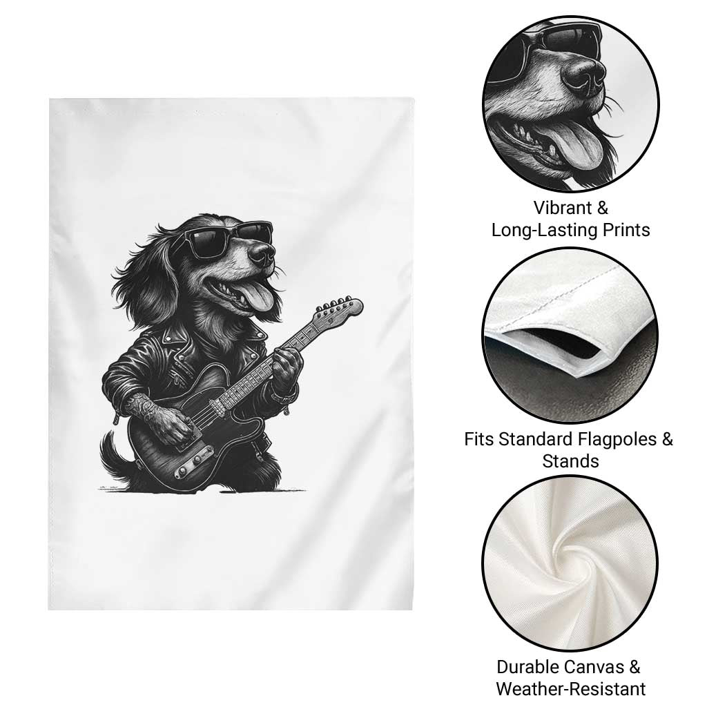Rock And Roll Dachshund Garden Flag Dog Playing Guitar Music Lover - Wonder Print Shop