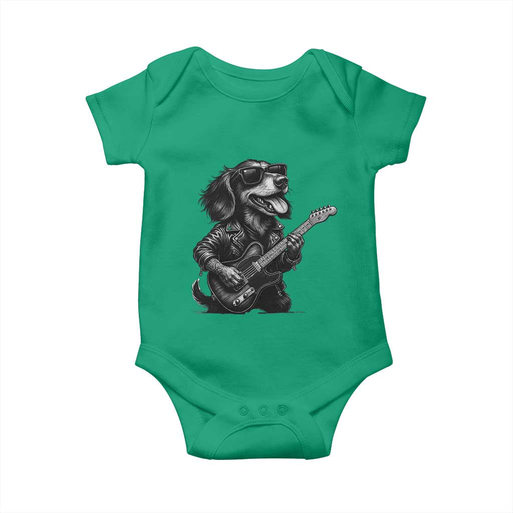 Rock And Roll Dachshund Baby Onesie Dog Playing Guitar Music Lover - Wonder Print Shop