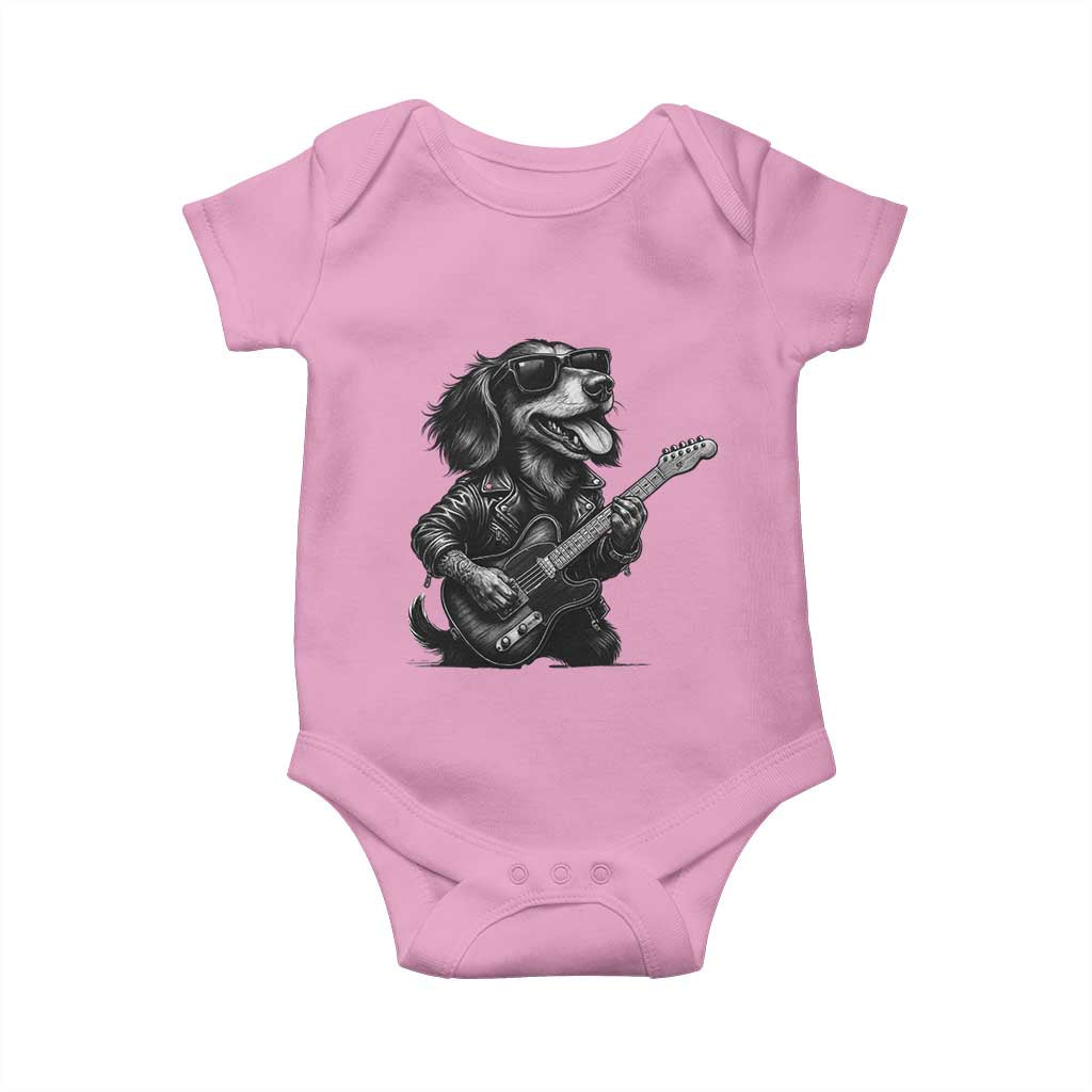 Rock And Roll Dachshund Baby Onesie Dog Playing Guitar Music Lover - Wonder Print Shop