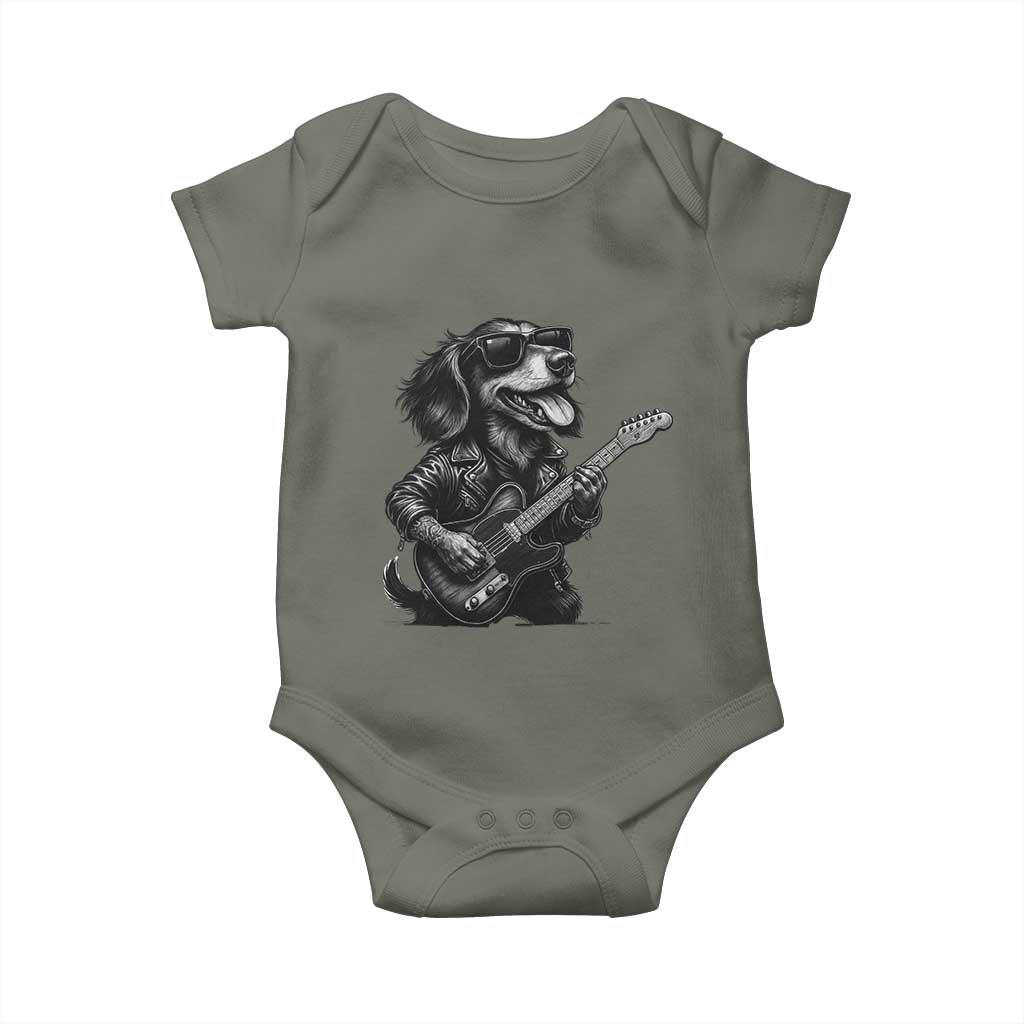 Rock And Roll Dachshund Baby Onesie Dog Playing Guitar Music Lover - Wonder Print Shop
