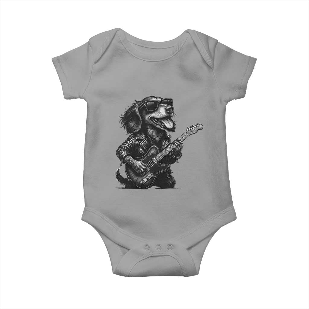 Rock And Roll Dachshund Baby Onesie Dog Playing Guitar Music Lover - Wonder Print Shop