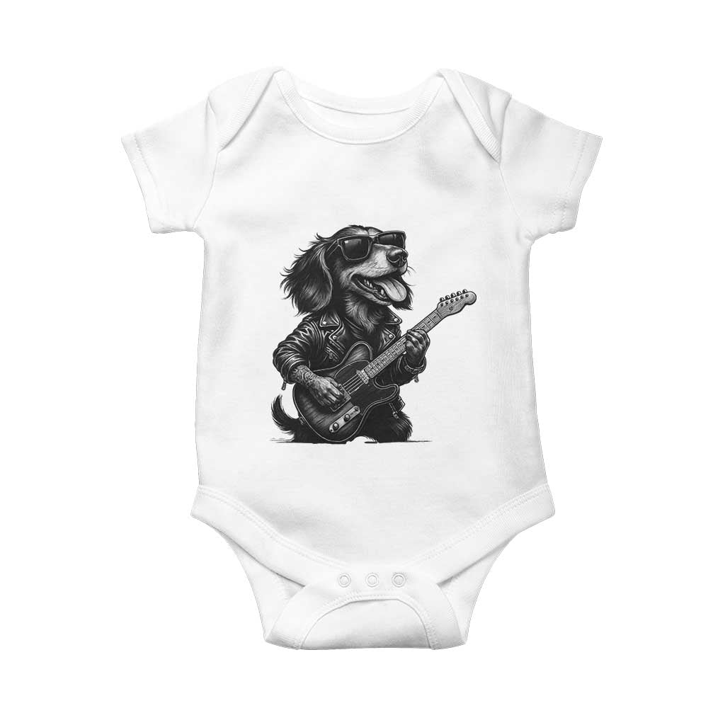 Rock And Roll Dachshund Baby Onesie Dog Playing Guitar Music Lover - Wonder Print Shop