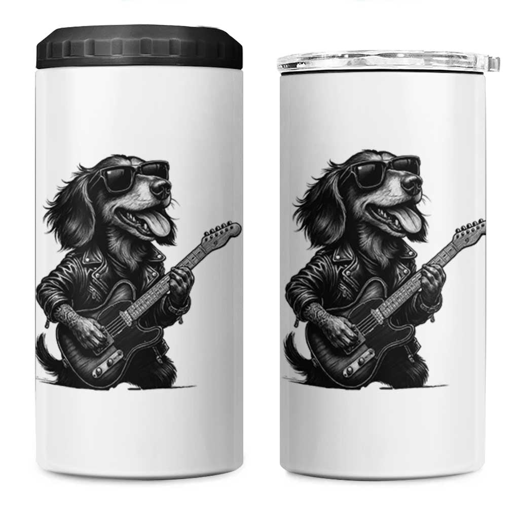 Rock And Roll Dachshund 4 in 1 Can Cooler Tumbler Dog Playing Guitar Music Lover
