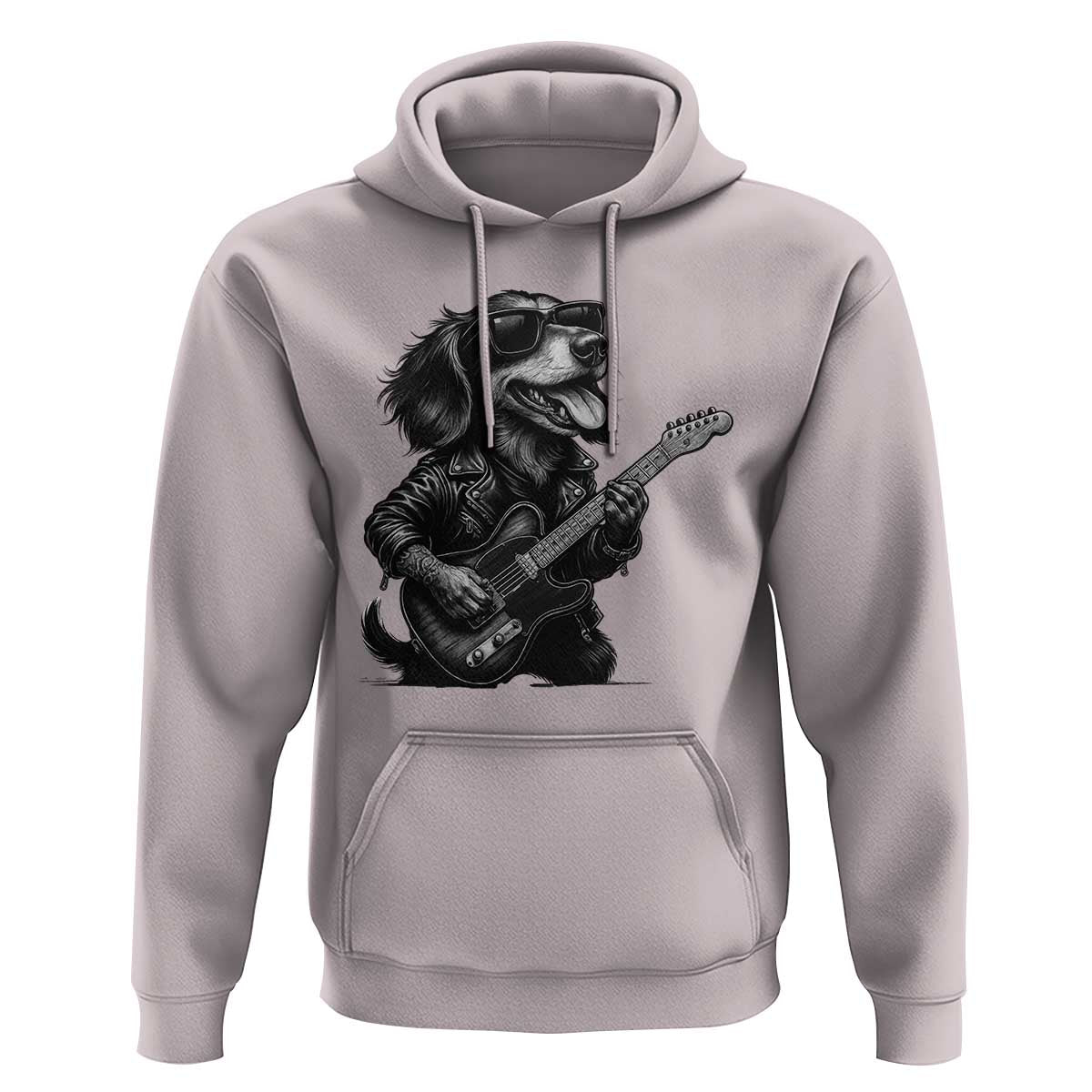 Rock And Roll Dachshund Hoodie Dog Playing Guitar Music Lover - Wonder Print Shop