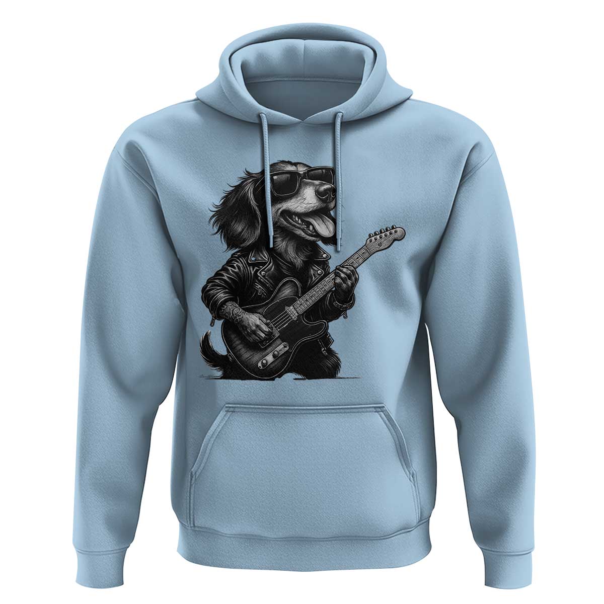 Rock And Roll Dachshund Hoodie Dog Playing Guitar Music Lover - Wonder Print Shop
