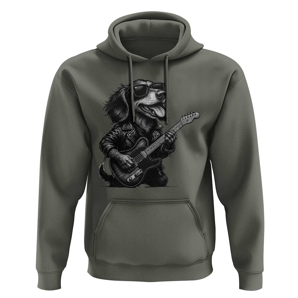 Rock And Roll Dachshund Hoodie Dog Playing Guitar Music Lover - Wonder Print Shop