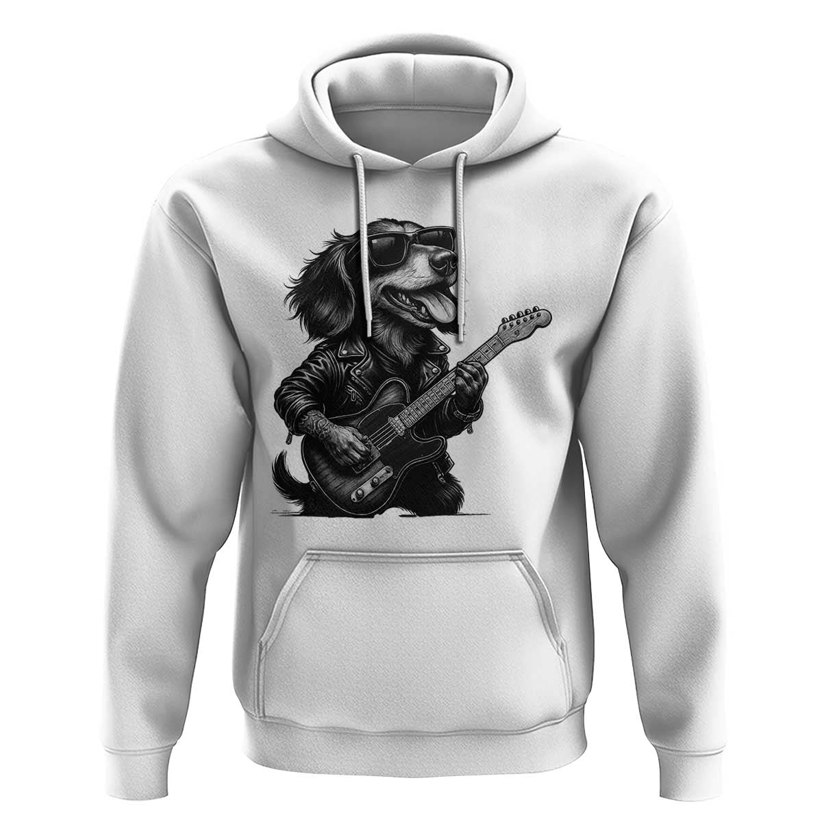 Rock And Roll Dachshund Hoodie Dog Playing Guitar Music Lover - Wonder Print Shop